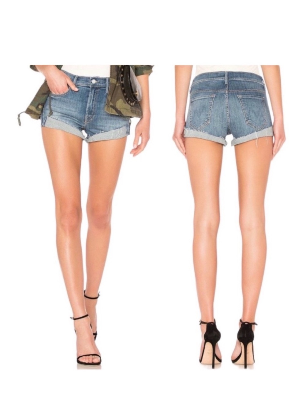 MOTHER Blue Rolled-Hem Denim Shorts
